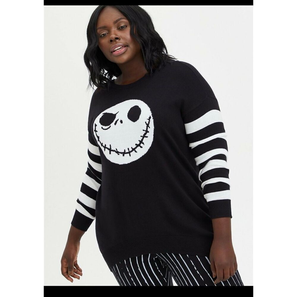 NBC x torrid bbw stripe knit sweater top shirt jack skellington lace up back 2xl